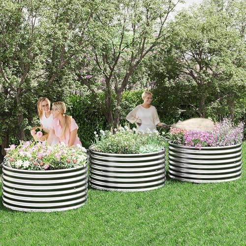 4 Pack 3x3FT Round Galvanized Raised Garden Bed for Vegetables Q3134