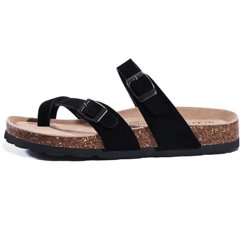 Litfun Women's Suede Cork Footbed Sandals with Adjustable Buckle R84792