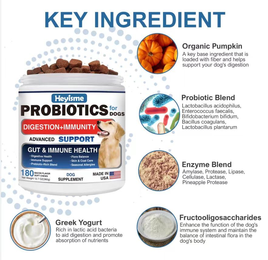 Probiotics for Dogs with Digestive Enzymes - Bacon Flavored Chews U869