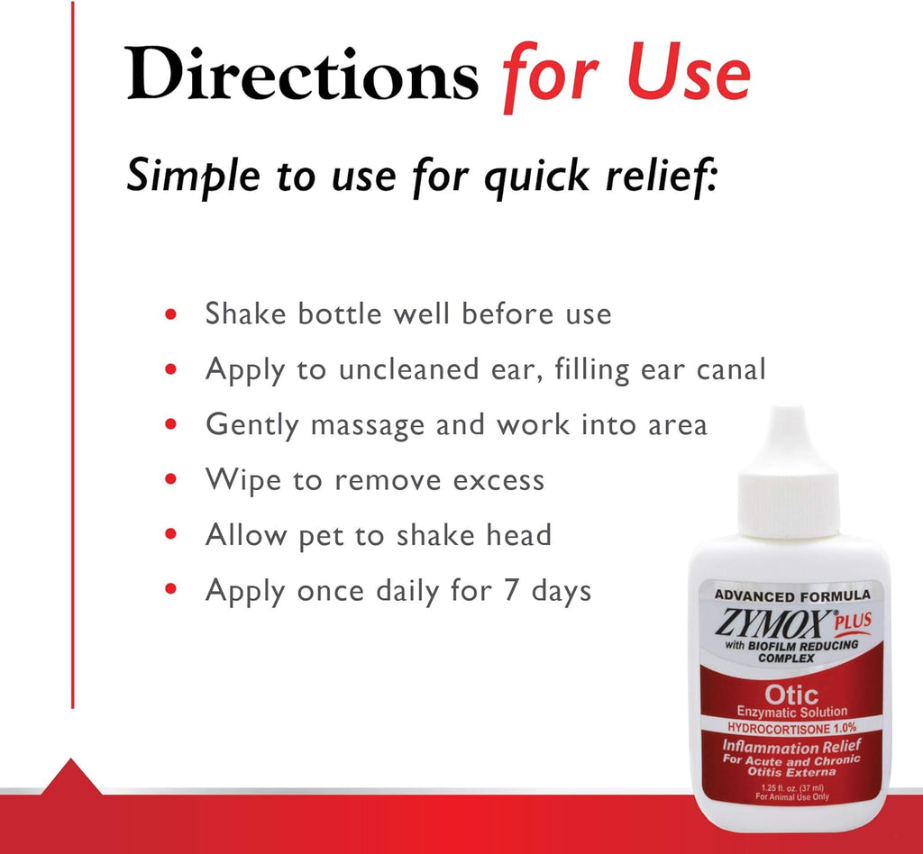 Zymox Advanced Formula Otic Plus Enzymatic Ear Solution with 1% Hydrocortisone for Dogs and Cats, 1.25oz X140336