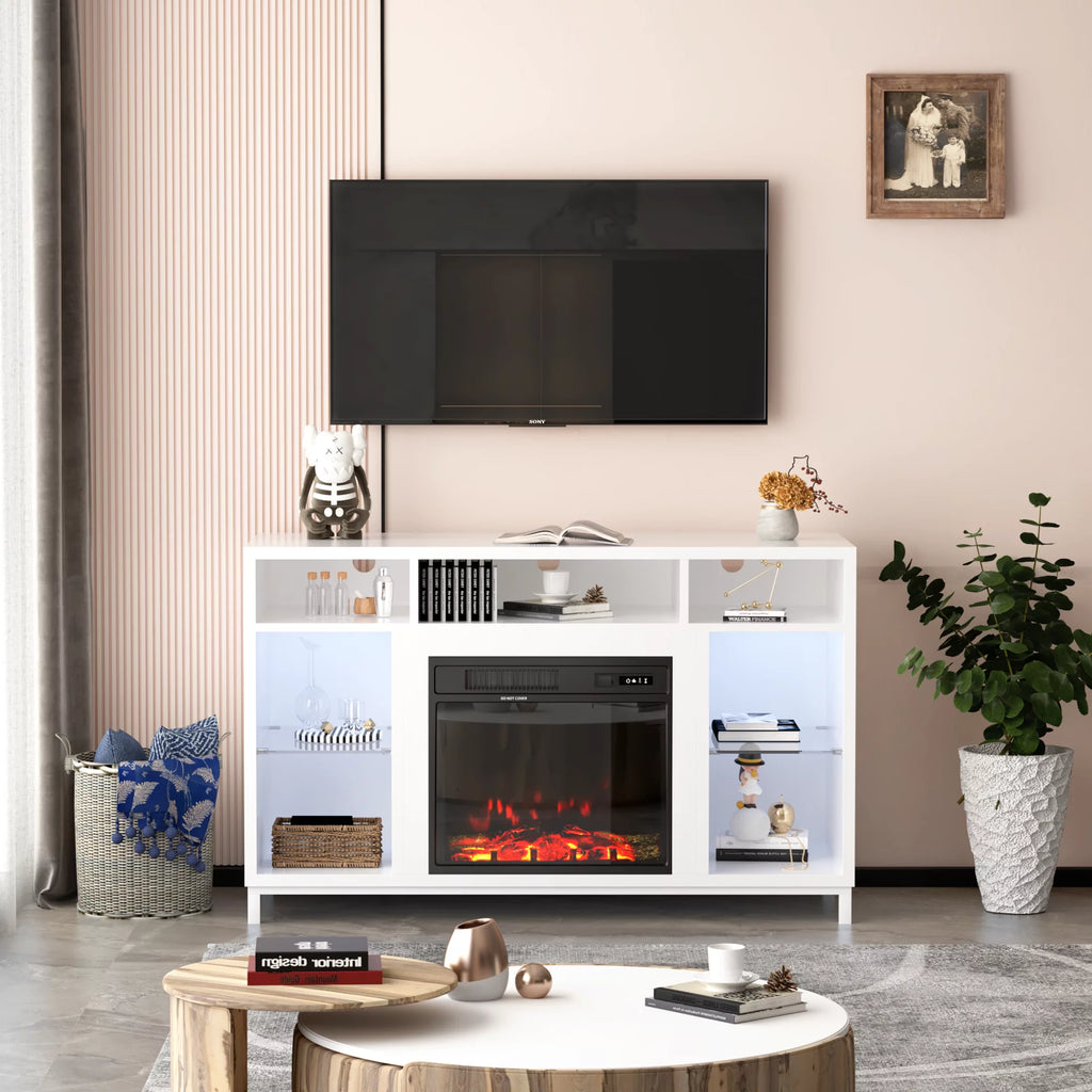 Fireplace TV Stand with 18" Electric Fireplace, White W9344