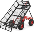 880 lb 10-inch tire steel garden cart with 4-side removable mesh and 180° swivel handle, heavy-duty utility garden carts and wagons, heavy-duty patio dump cart utility wagon, metal push trolley, for l
