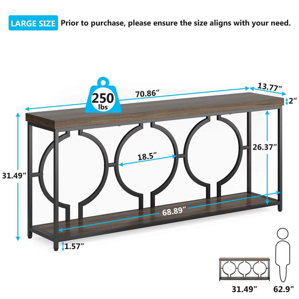 Tribesigns 70.9" Extra Long Console Table, Rustic Brown & Black F419