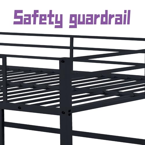 Metal Loft Bed Frame Twin Size with Safety Guard Rails & Built-in Ladder, Black C7852