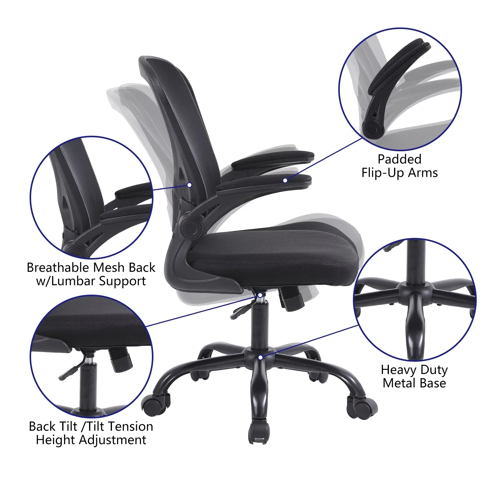 Flysky Ergonomic Mesh Office Chair with Lumbar Support, Black F6440