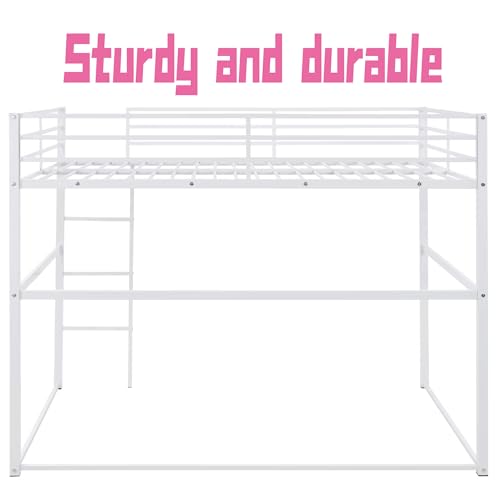 Metal Loft Bed Frame Twin Size with Safety Guard Rails & Built-in Ladder, Black C7852
