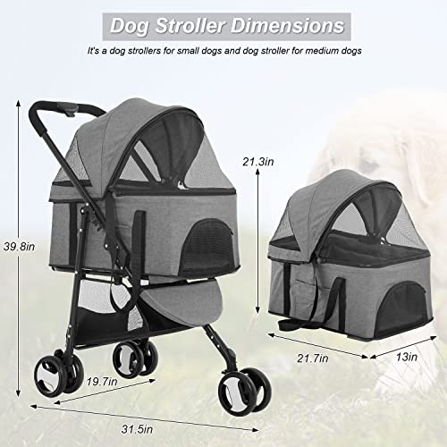 BestPet 3-in-1 Pet Stroller for Small Dogs Cats, Folding Lightweight Travel with Detachable Carrier, Black U7554