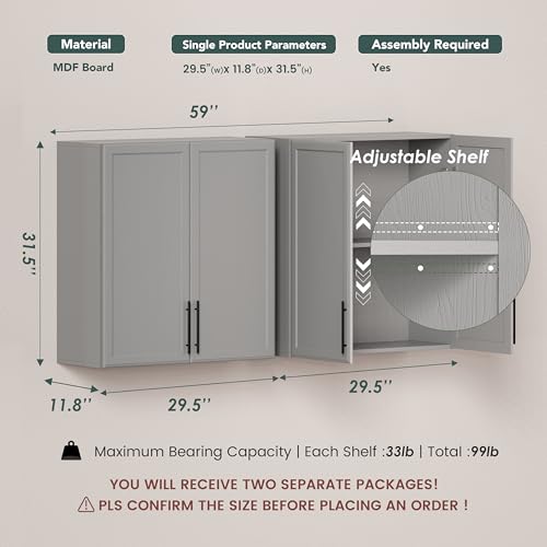 FIMELLO 30" White Wall Cabinet with Adjustable Shelf W977