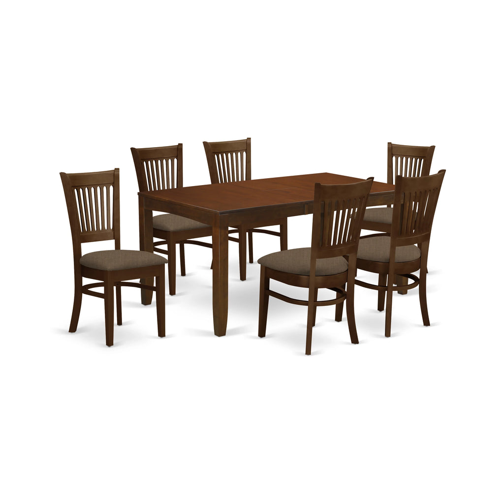 East West Furniture Lynfield 7-Piece Wood Dining Room Set in Espresso F9278