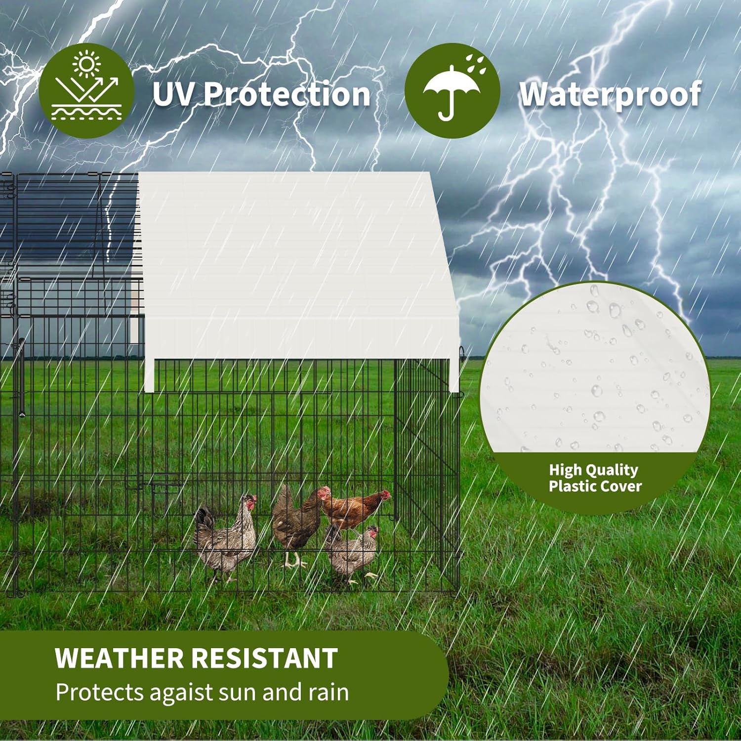 Polar Aurora Chicken Coop 87"x41" Metal Chicken Run Cage with Cover for Outdoor Yard B636