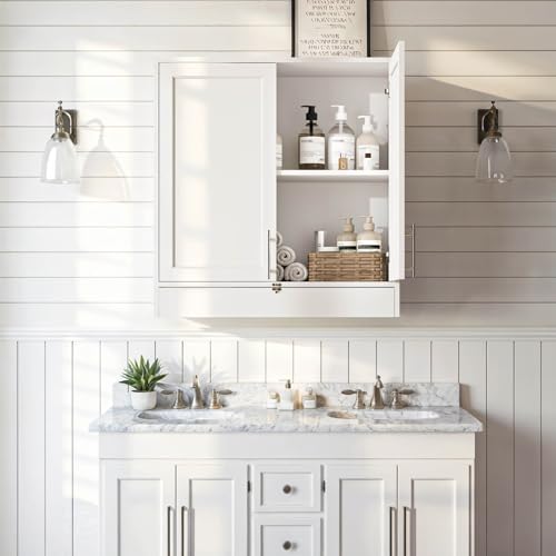 Wall Storage Cabinet with Two Shaker Doors and Shelf, Grey, 24"W, 2 Pcs N34755