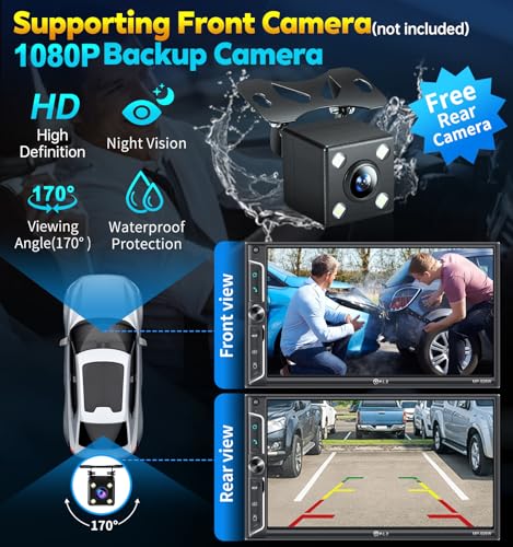 PLZ 7" Wireless Double Din Car Stereo with Apple Car Play, Android Auto, Bluetooth, Backup Camera J82889