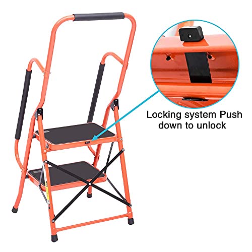 LUISLADDERS 2 Step Ladder with Handrails, Anti-Slip Pedal, 500lbs, Black S431855