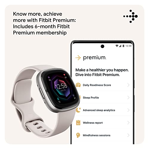 Fitbit Sense 2 Advanced Health Smartwatch with ECG, SpO2, GPS, Lunar White/Platinum B55578