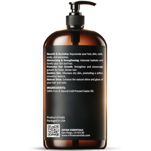Pure Castor Oil Cold Pressed Hexane Free - Glass Bottle, 16 fl oz I96091