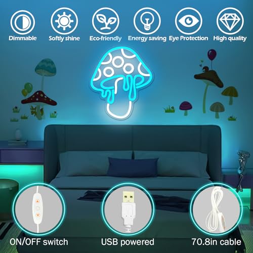Mushroom Neon Sign Dimmable LED Night Light Wall Art for Bedroom Decor O27662
