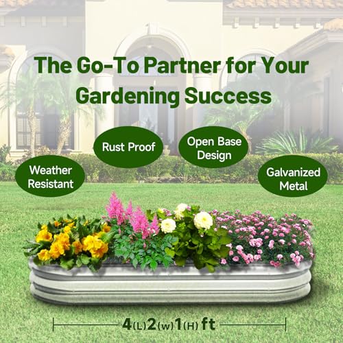 GOOZOO Galvanized Raised Garden Bed 4x2x1ft Oval Metal Planter Box A27757