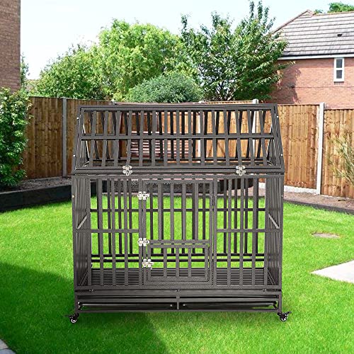 LUCKUP Heavy Duty Dog Cage Metal Kennel with Wheels for Medium and Large Dogs, 48 inch, Black N108498