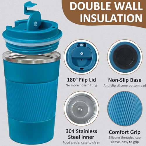 4 Pack Insulated Stainless Steel Coffee Mug with Lid, 17oz F309
