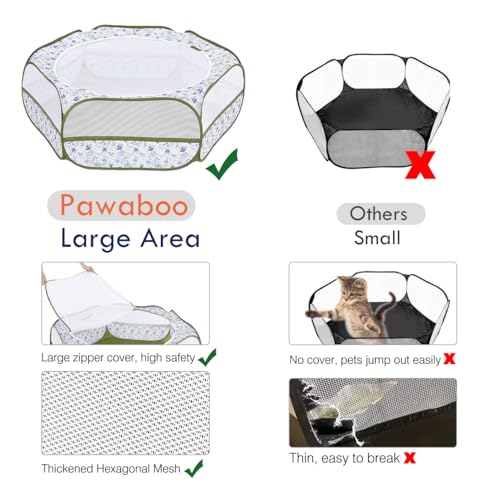 Pawaboo Small Animals Playpen, Waterproof Pet Cage Tent with Zippered Cover, Portable Outdoor Yard Fence, Green C9530