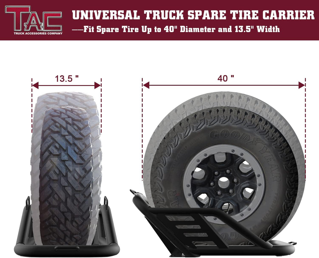 TAC Universal Spare Tire Carrier for 40 inch Truck Bed, Heavy Duty Black K191206