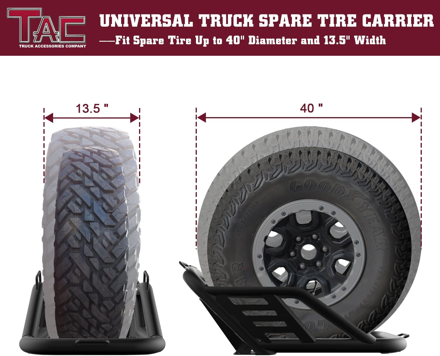 TAC Universal Spare Tire Carrier for 40 inch Truck Bed, Heavy Duty Black K191206