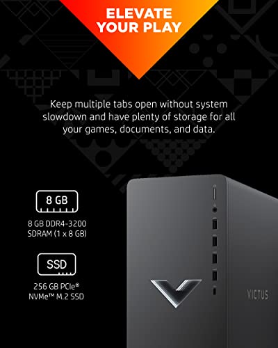 HP Victus 15L Gaming Desktop PC, AMD Ryzen 3, 8GB RAM, 256GB SSD, Windows 11 Home Y482