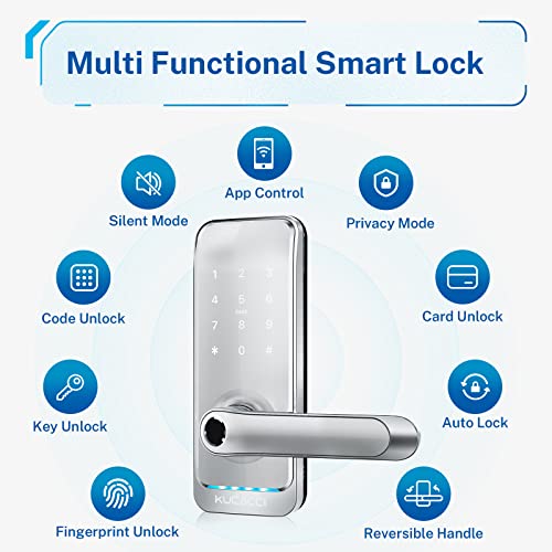 Kucacci Keypad Smart Door Lock with Handle, WiFi, Silver D1443