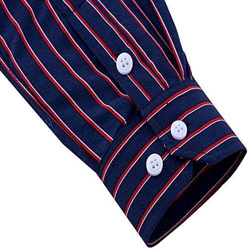 DOKKIA Men's Long Sleeve Striped Button Down Dress Shirt N65911
