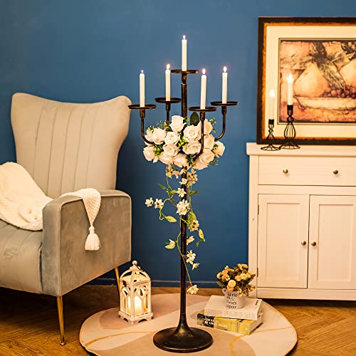 Sziqiqi Black 5-Arm Floor Candelabra 48 Inch Tall Candle Holder N478591