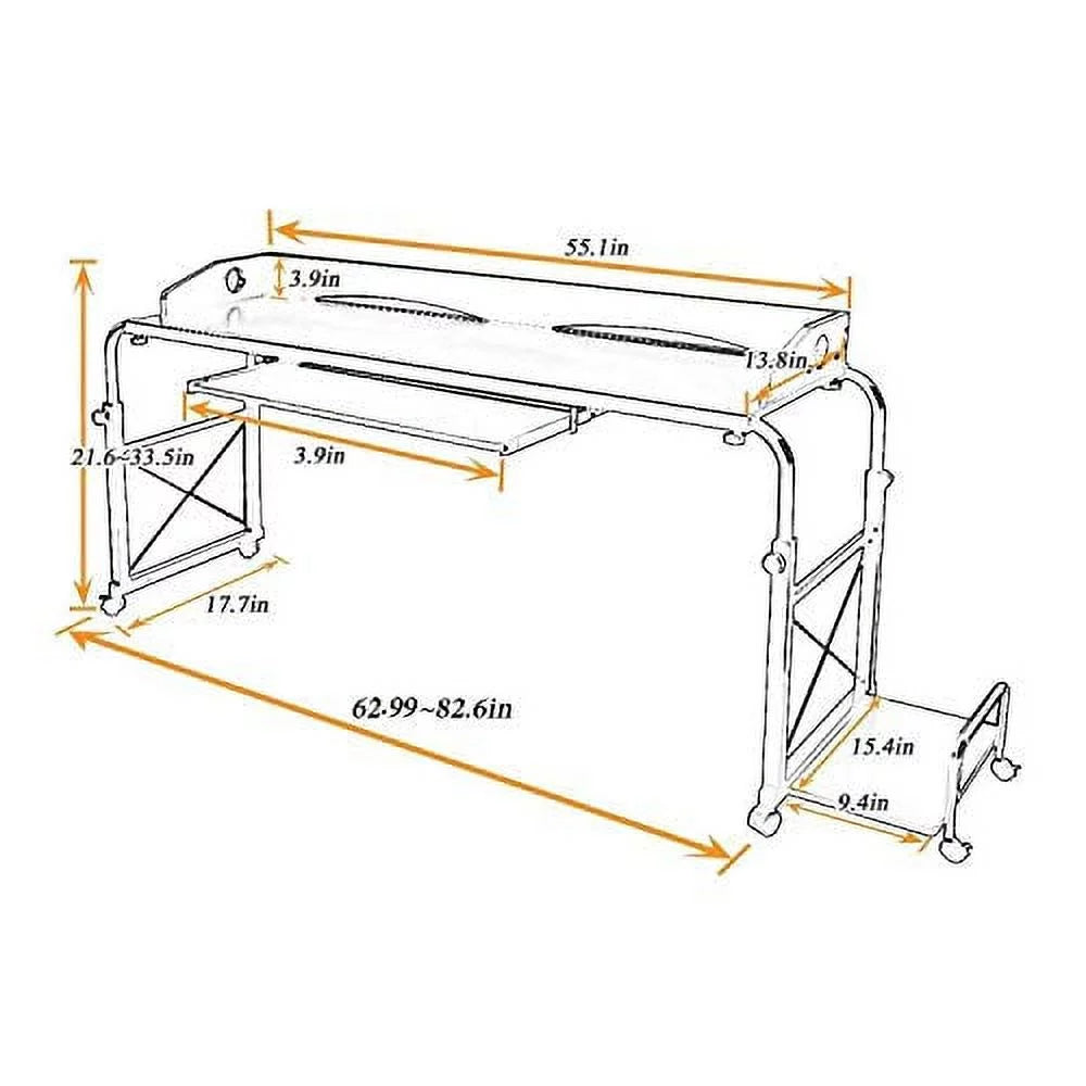 Wellynap Overbed Computer Desk with Adjustable Height, Black L554192