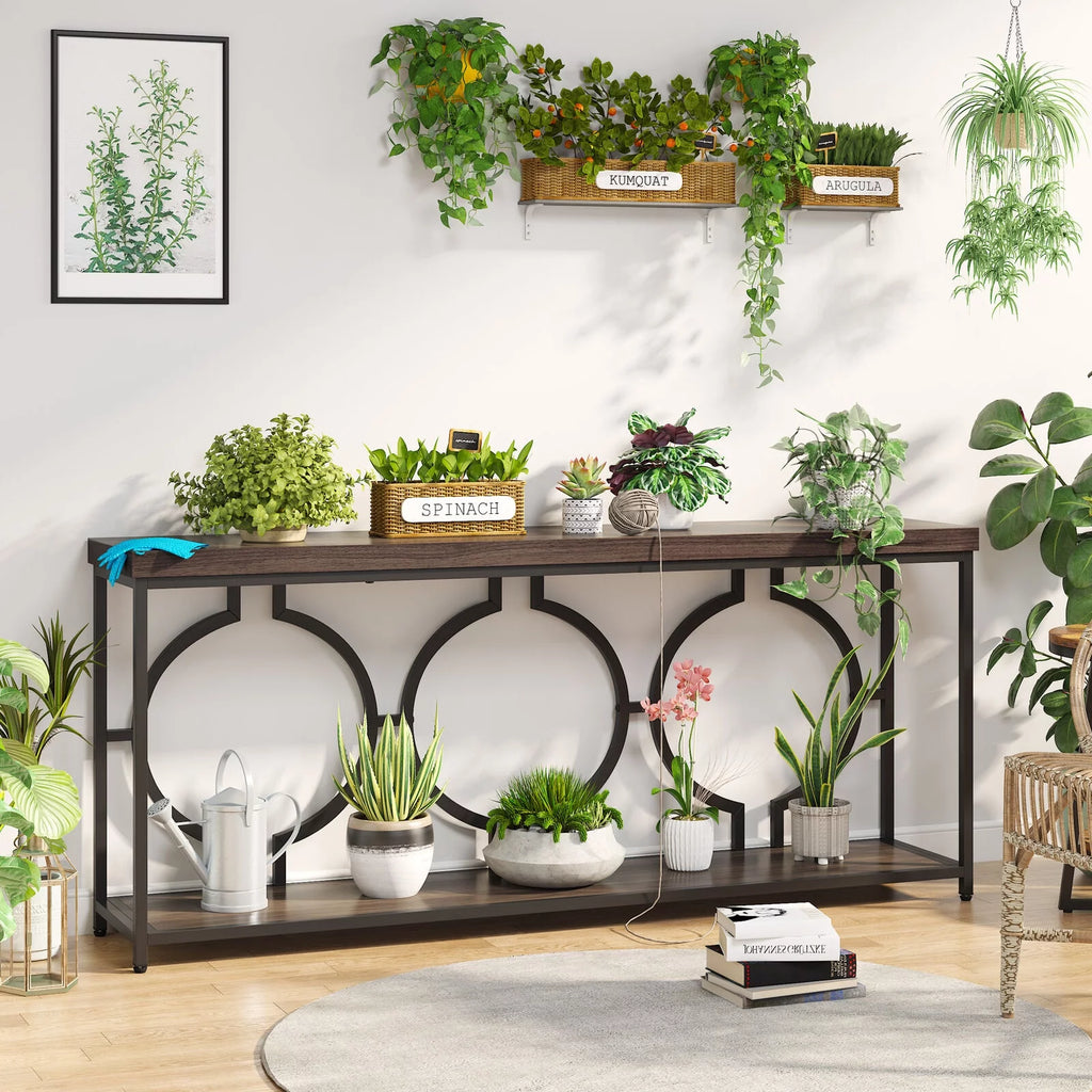Tribesigns 70.9" Extra Long Console Table, Rustic Brown & Black F419