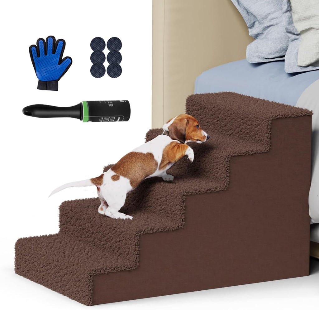 Upgrade Plastic Dog Stairs&Steps 5 Tiers, Thickened and Widened Pet Steps for Couch, Non-Slip Dog Cat Stairs, Dog Ramp/Ladder with Washable Cover, Supports Up to 50Lbs