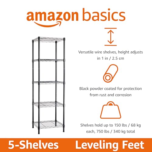 Amazon Basics 3-Shelf Adjustable Steel Wire Rack Storage Shelving, Chrome D243