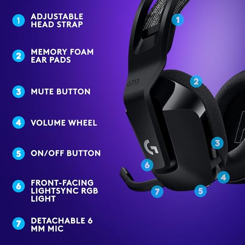 Logitech G733 Lightspeed Wireless Gaming Headset – Black, PC, PS5, PS4, Switch F9206