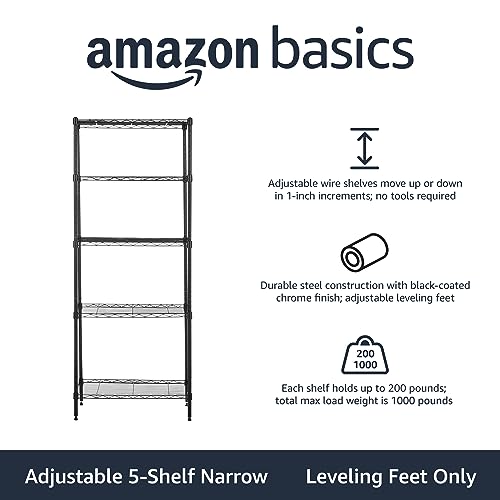 Amazon Basics 3-Shelf Adjustable Steel Wire Rack Storage Shelving, Chrome D243