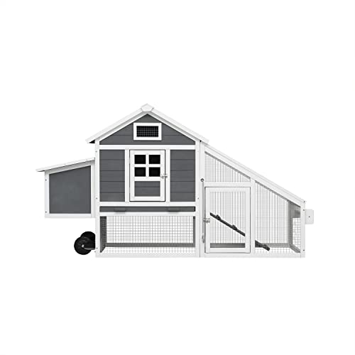 Large Wooden Chicken Coop Outdoor with Wheels, Gray F44368