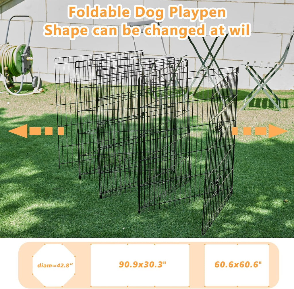 PJYuCien 24" x 36" Foldable Metal Pet Playpen with Door, Bottom Pad R637