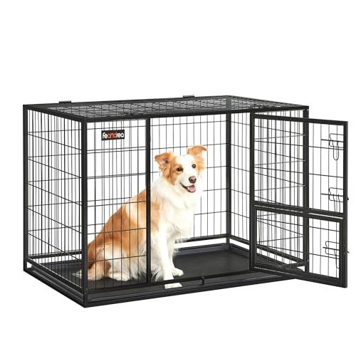 Feandrea Heavy-Duty Dog Crate, Metal Dog Kennel and Cage with Removable Tray, L for Small and Medium Dogs, 36.4 x 22.6 x 25.2 Inches, Black UPPD002B01