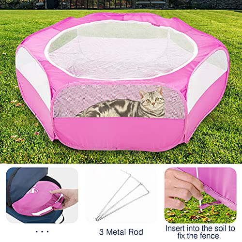 Pawaboo Small Animals Playpen, Waterproof Pet Cage Tent with Zippered Cover, Portable Outdoor Yard Fence, Green C9530