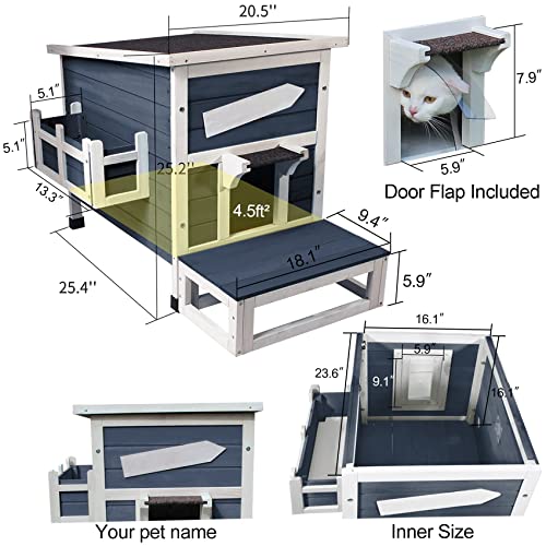 Rockever Outdoor Cat House, Large Wooden Weatherproof Shelter with Escape Door Z2462