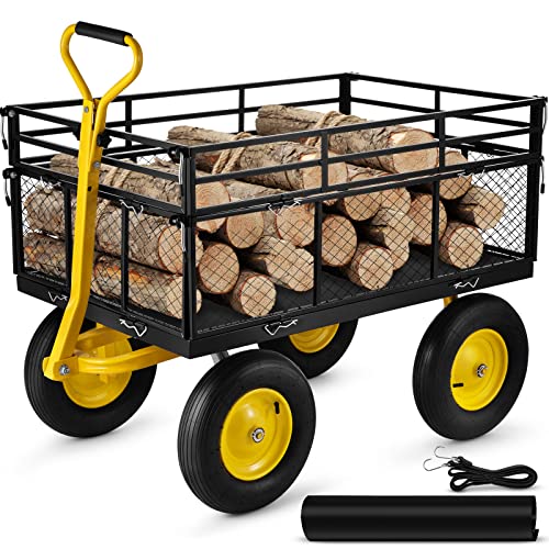 VEVOR 900 Lbs Heavy Duty Steel Garden Cart with 10" Tires and Removable Sides J262
