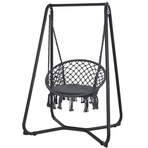 SUNCREAT Hammock Chair with Stand, Heavy Duty, 330 lbs Capacity, Grey W3890