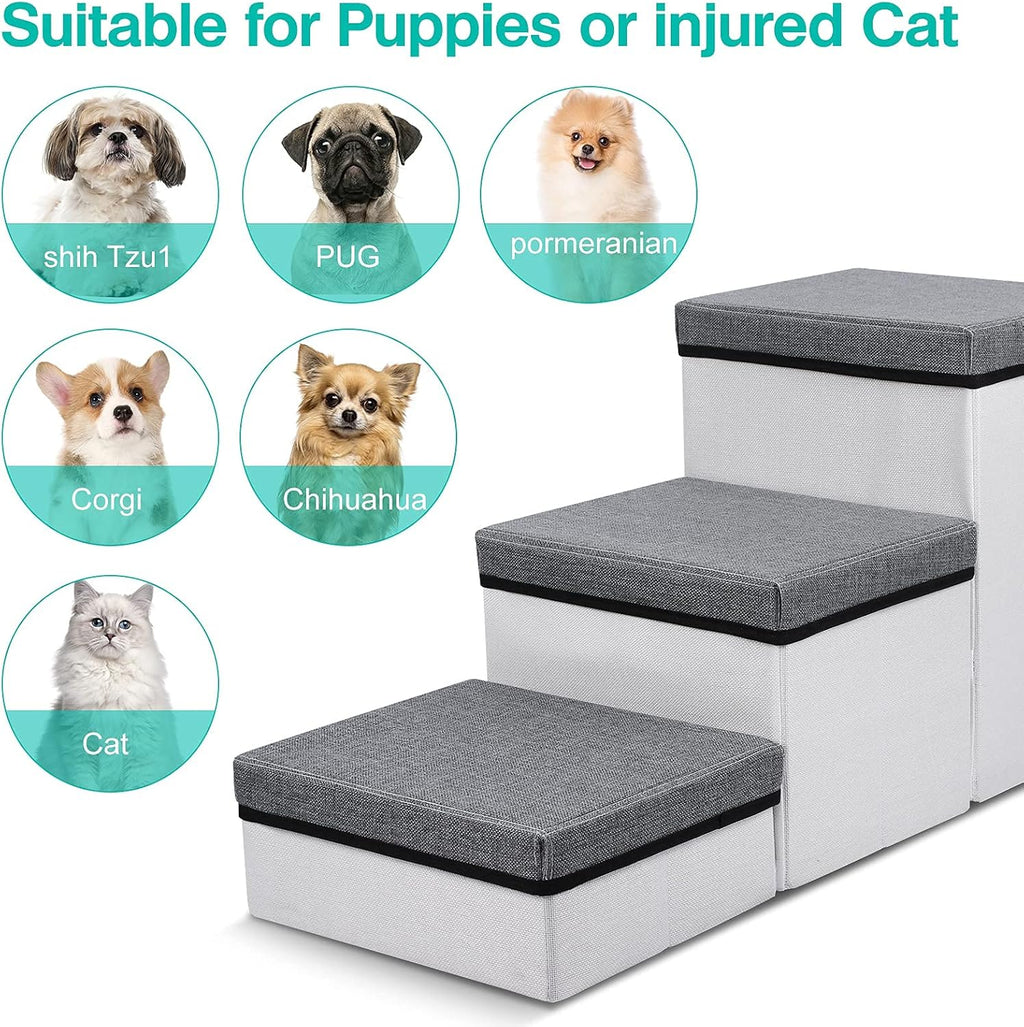 Folding Pet Stairs 3 Steps for Small to Medium Dogs and Cats, Grey Y624