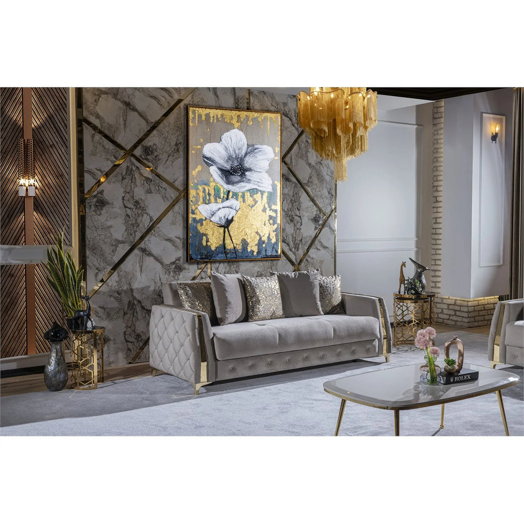 Lust Modern Sofa with Wood Frame and Under-Seat Storage, Taupe Q61227