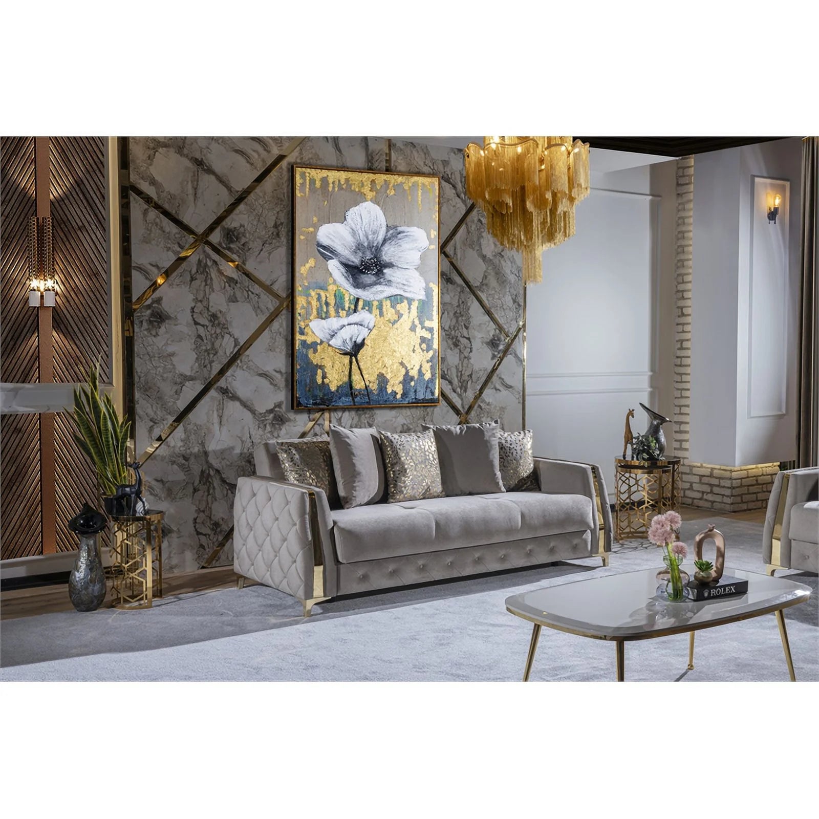 Lust Modern Sofa with Wood Frame and Under-Seat Storage, Taupe Q61227