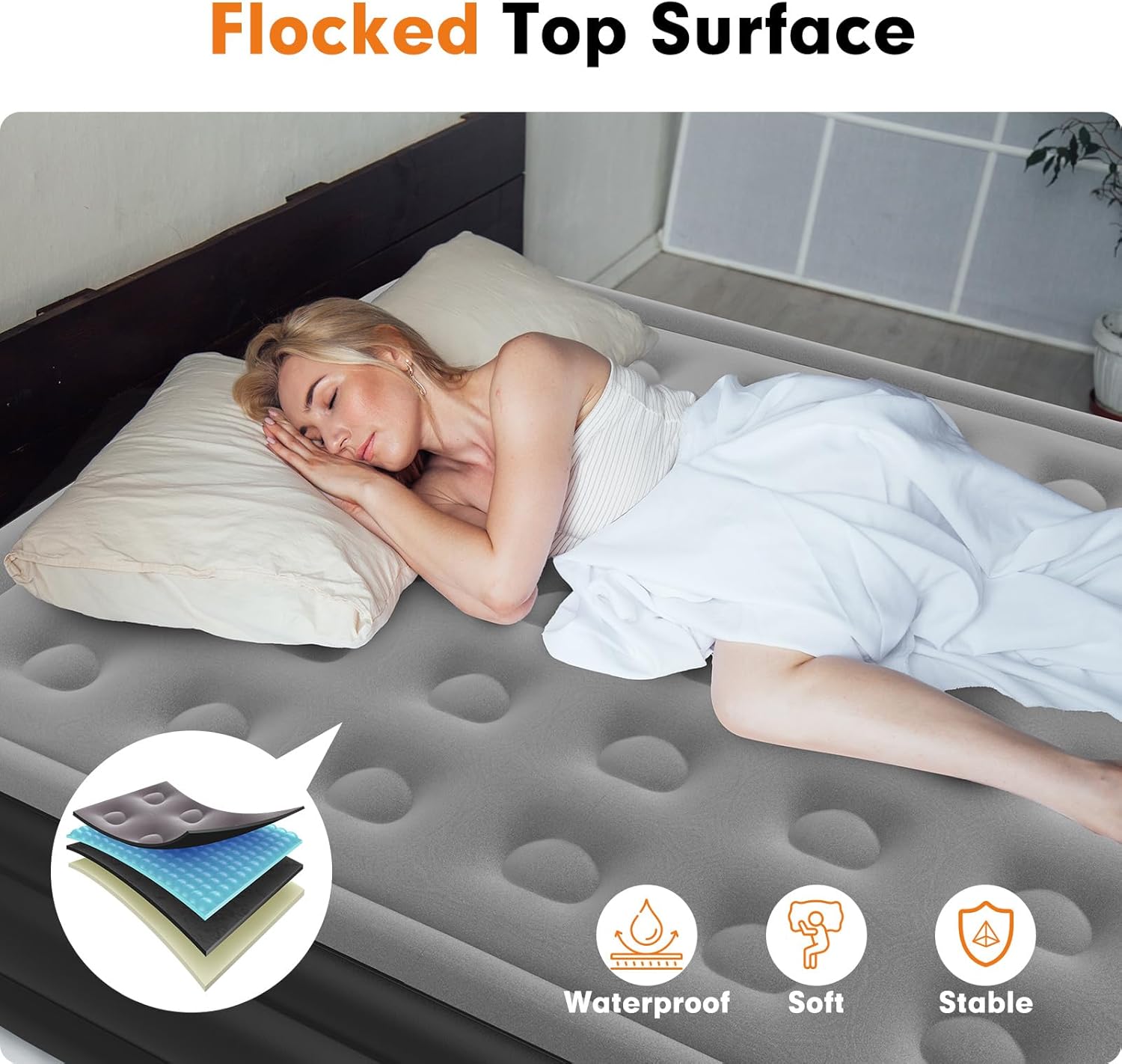 Queen Air Mattress with Built-in Double Pump, 18" Raised Inflatable Bed with Bag F9590
