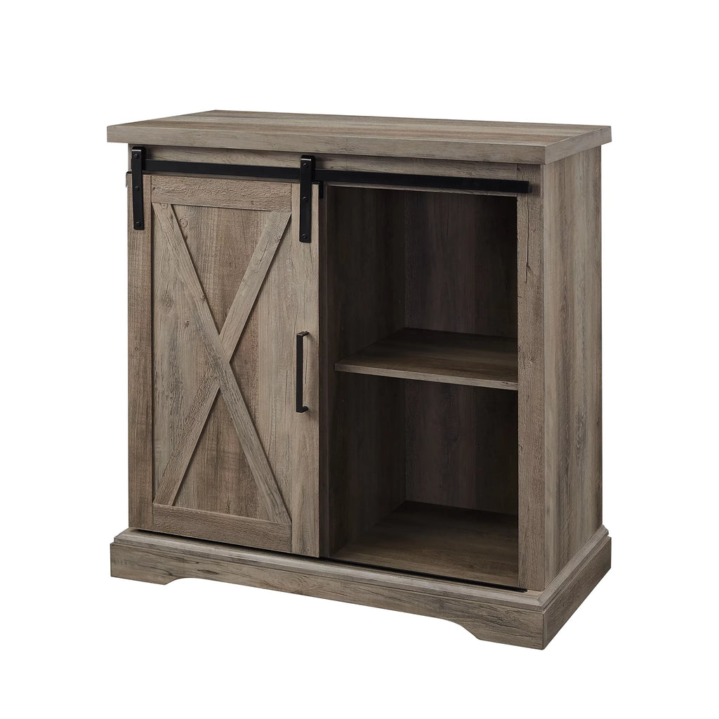 Walker Edison Sliding Barn Door Accent Cabinet, Grey Wash W76819