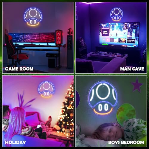 Kavaas Gaming Neon Sign Mushroom Wall Decor for Game Room, Red K6405