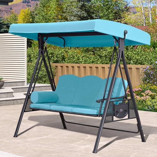 PURPLE LEAF Outdoor Patio Porch Swing with Adjustable Canopy, 3-Seat Bench, Grey W393